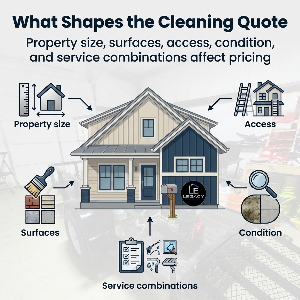 Cost factors diagram showing what influences a storefront cleaning quote