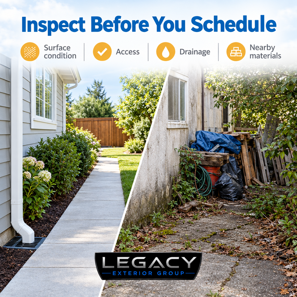 Four-part inspection checklist for preparing a concrete cleaning request